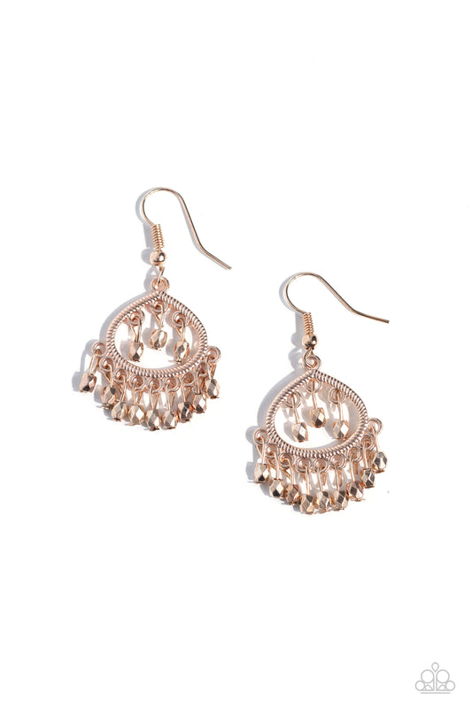 Persian Persuasion - Rose Gold Teardrop Fringe Earring Paparazzi E2244