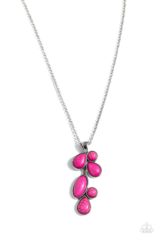 Paparazzi Wild Bunch Flair - Pink Stone Silver Long Santa Fe Style Necklace N3816