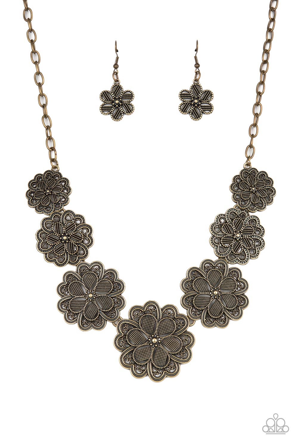 Basketful of Blossoms - Brass Metallic Wicker Pattern Flower Necklace Paparazzi N3205