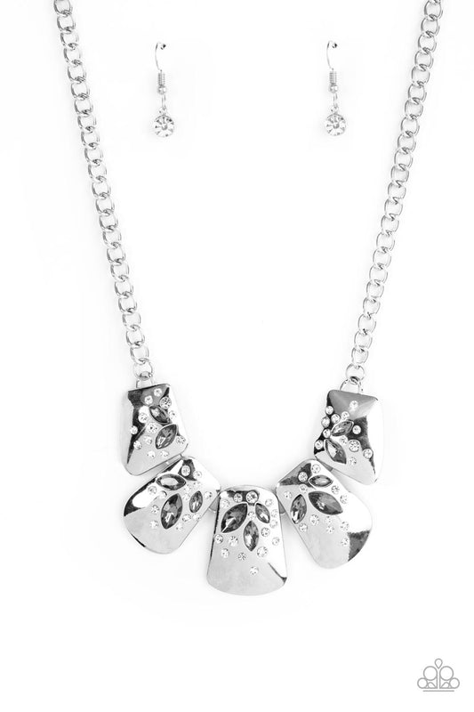 Jubilee Jingle - Silver Smoky Marquise & White Rhinestone Necklace Paparazzi N2282