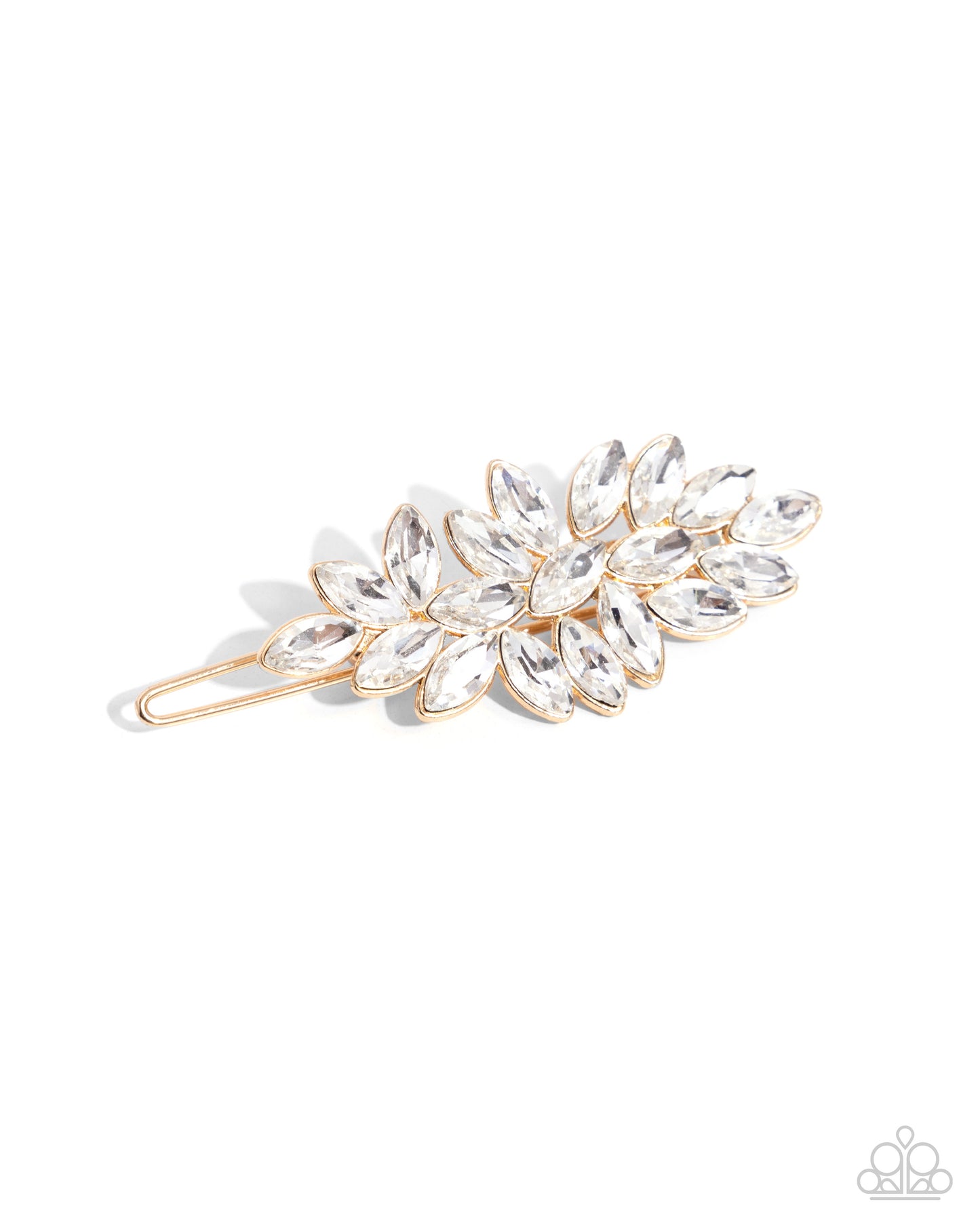 Royal Roulette - Gold & White Rhinestone Hair Barrette Paparazzi H0146