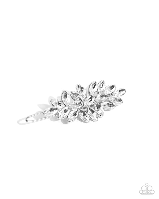 Royal Roulette - White Marquise Rhinestone Hair Barrette Paparazzi H0145