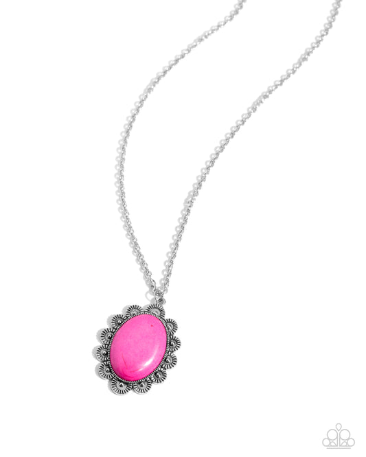 Daisy Dotted Deserts - Pink Stone Santa Fe Style Silver Necklace Paparazzi N2688