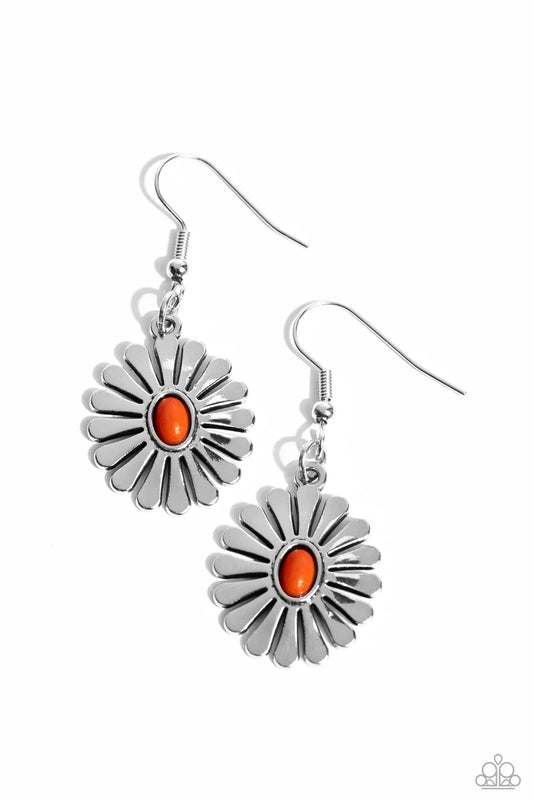 Paparazzi Delectably Daisy - Orange Silver Flower Earring E3223