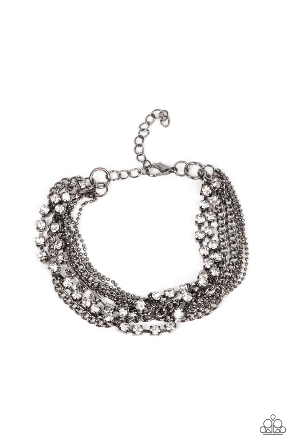 Paparazzi Secretly Sassy - Black Gunmetal Chains & White Rhinestone Bracelet