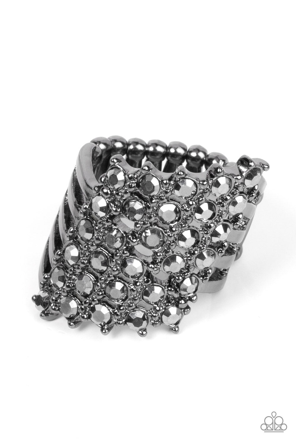 Paparazzi Slanted Smolder - Black Gunmetal Hematite Rhinestone Ring R1306