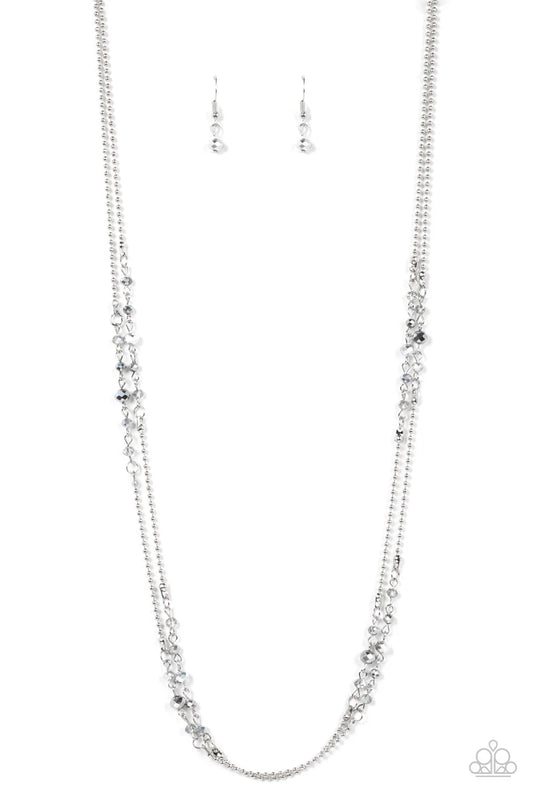 Paparazzi Petitely Prismatic - Silver Metallic Bead Layered Necklace N0048