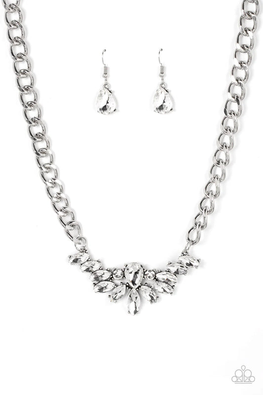 Come at Me - White Rhinestone Gem Silver Chain Necklace Paparazzi N3621