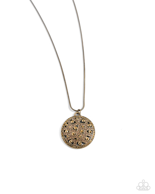 Exclusive Emblem - Brass, Aurum & Topaz Rhinestone Necklace Paparazzi N2716