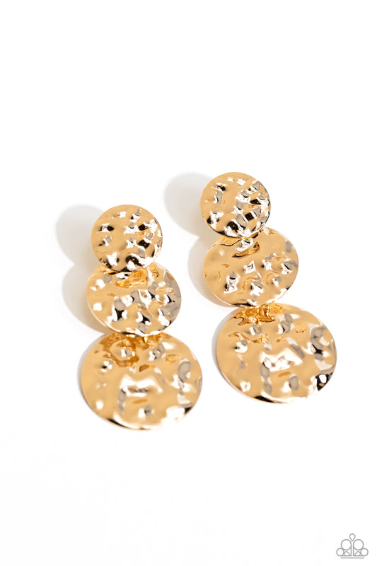Triple Threat Texture - Gold Hammered Disc Post Earring Paparazzi E2088