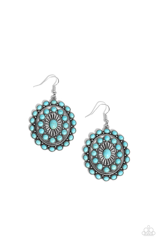 Paparazzi Bohemian Badlands - Blue Turquoise Stone Silver Santa Fe Style Earring E3143