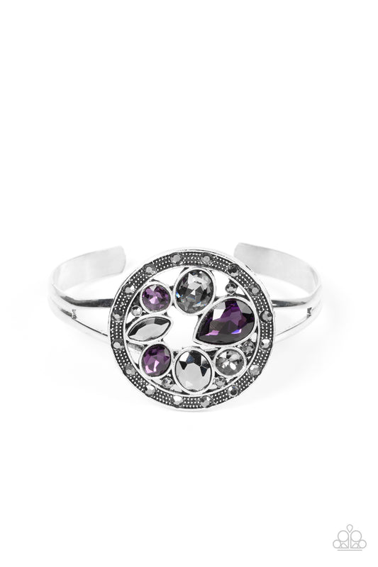 Time to Twinkle - Purple, Smoky Gem & Hematite Rhinestone Cuff Bracelet Paparazzi B2007