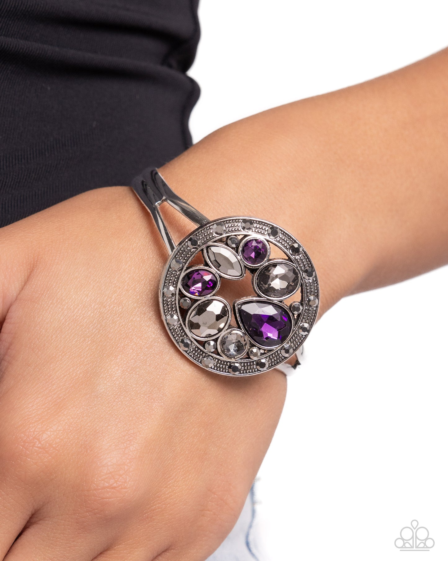 Time to Twinkle - Purple, Smoky Gem & Hematite Rhinestone Cuff Bracelet Paparazzi B2007