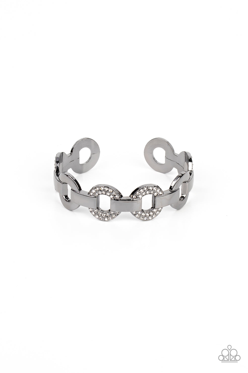 Revolutionary Romantic - Black Gunmetal & White Rhinestone Cuff Bracelet Paparazzi B2376