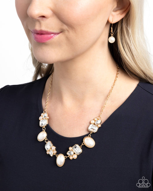 Sensational Showstopper - Gold & White Bubbly Pearl Bead Necklace Paparazzi