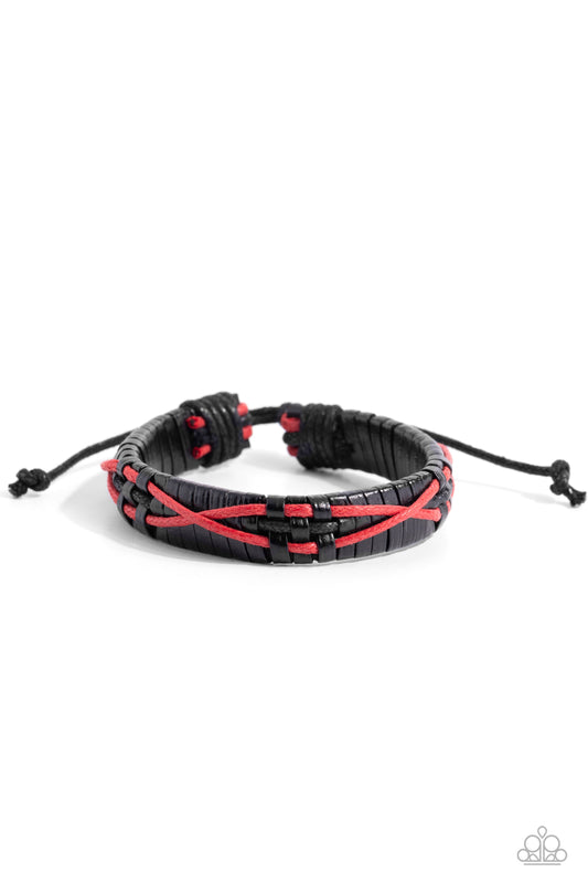 Change your ALTITUDE - Red Cords Black Leather Band Sliding Knot Closure Urban Bracelet Paparazzi B2270