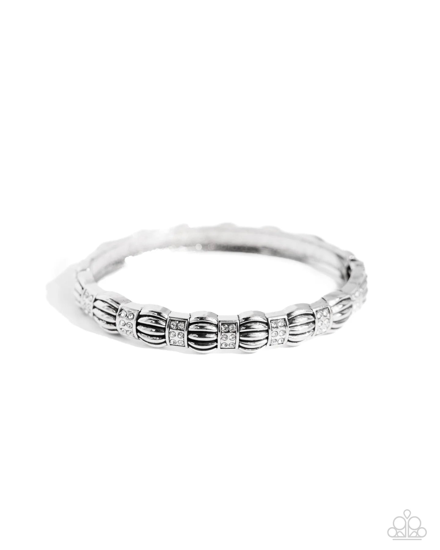 Metro Reverie White Rhinestone & Silver Hinge Bracelet Paparazzi B1735
