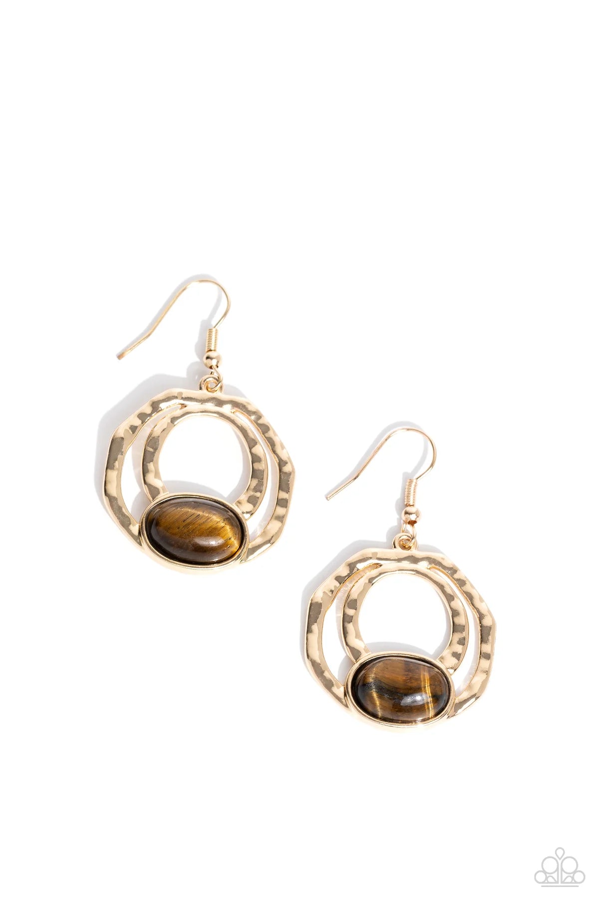 Paparazzi Terrestrial Retreat - Brown Tiger's Eye Gold Earrings