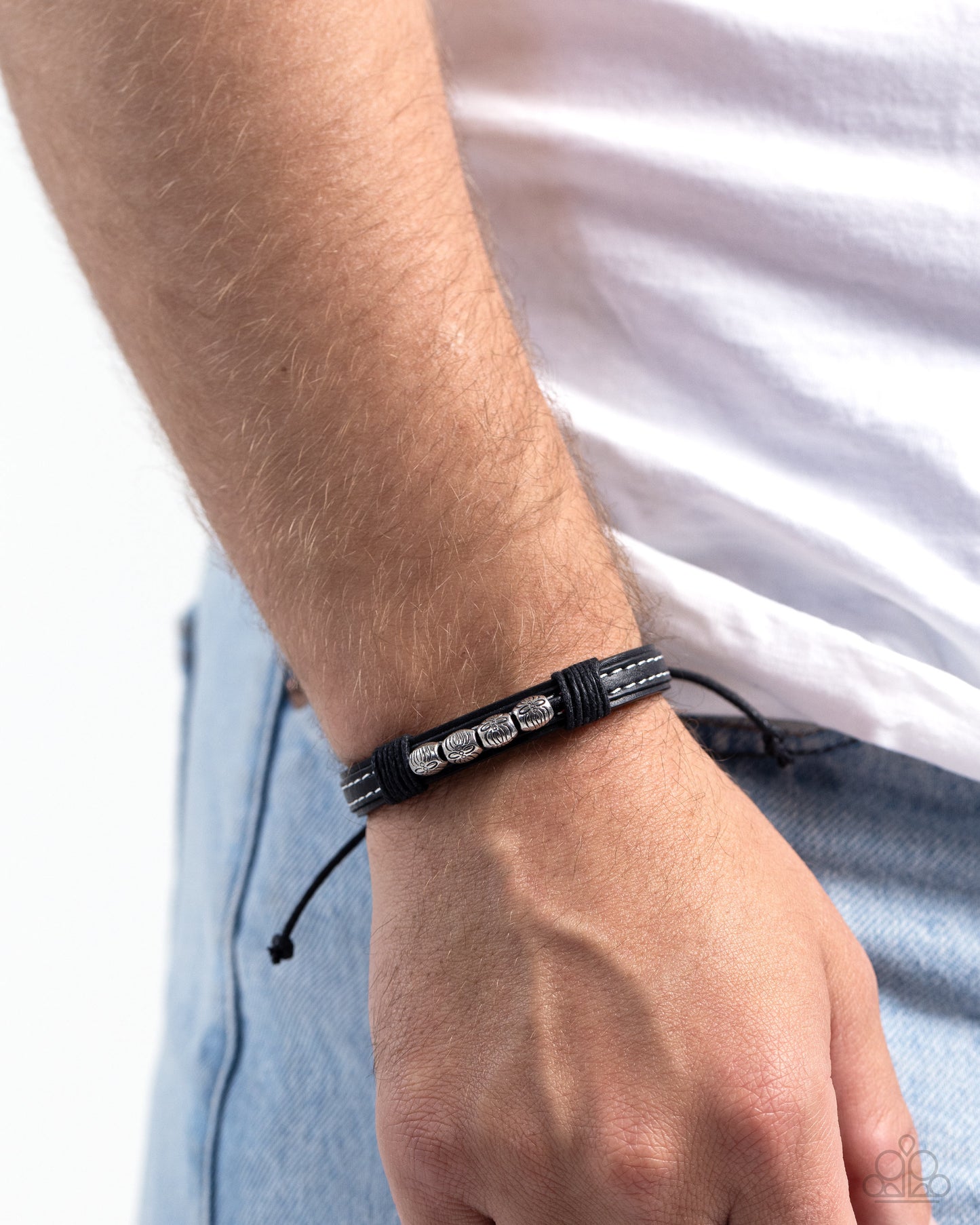 Ancient Archipelago - Black Leather & Silver Bead Urban Bracelet Paparazzi B1856