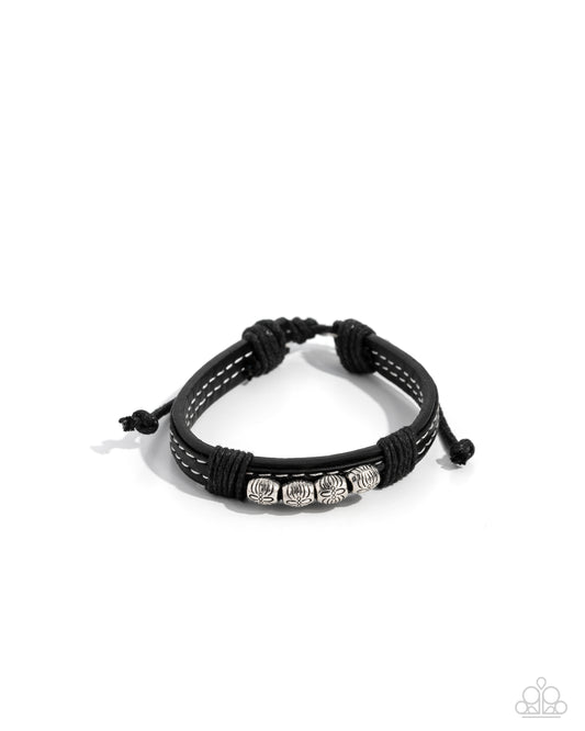 Ancient Archipelago - Black Leather & Silver Bead Urban Bracelet Paparazzi B1856