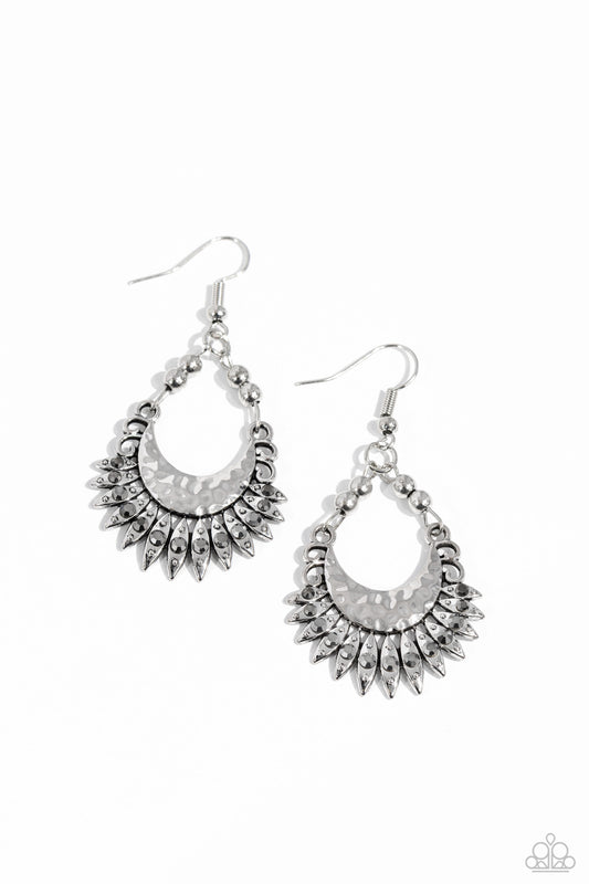 Lunar Luxury - Silver Hematite Rhinestone Half Moon Earring Paparazzi E2117