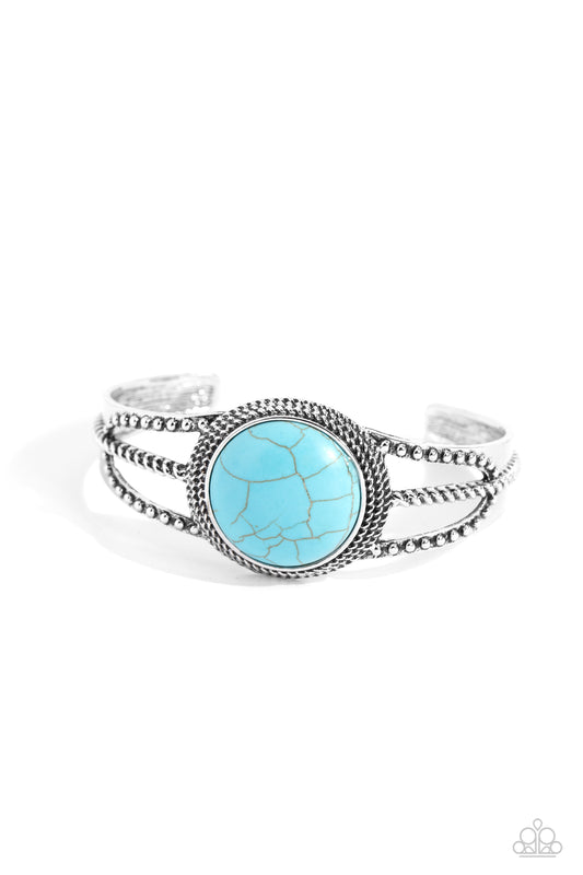 Sandstone Sojourn - Blue Turquoise Stone Silver Santa Fe Style Cuff Bracelet Paparazzi B1940