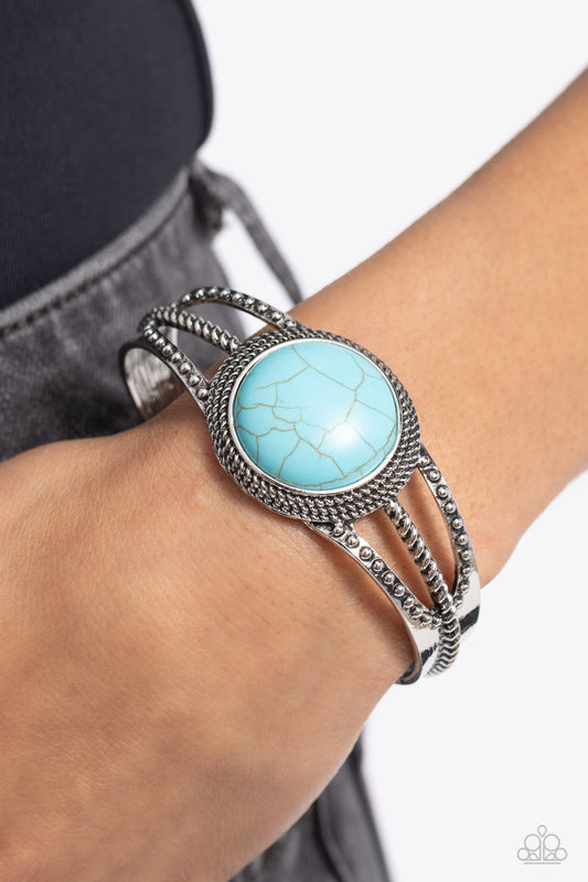 Sandstone Sojourn - Blue Turquoise Stone Silver Santa Fe Style Cuff Bracelet Paparazzi B1940
