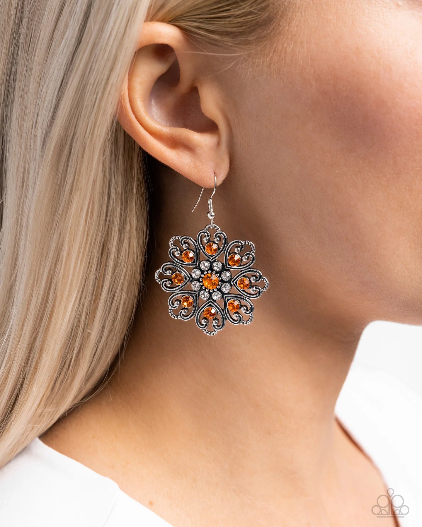 Garden Of Love Orange Rhinestone Flower Earring Paparazzi E2183