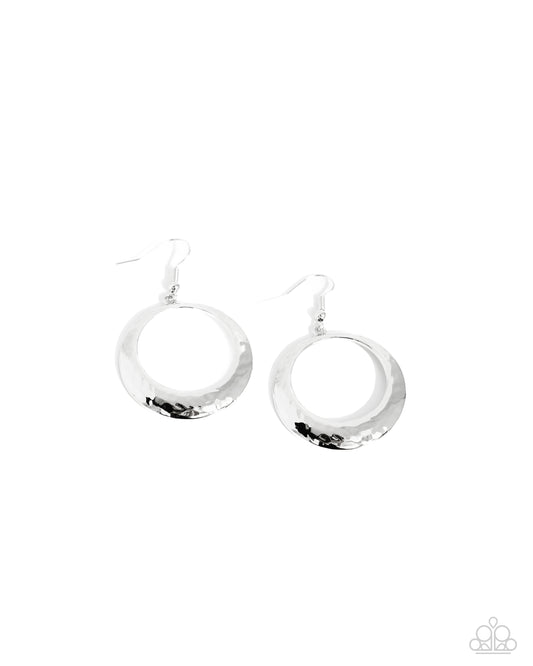 Retro Radius - Silver Hammered Circle Earring Paparazzi E2590