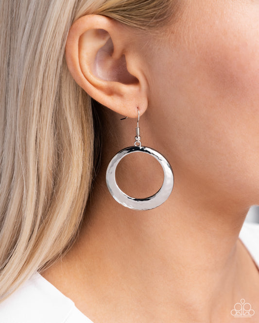 Retro Radius - Silver Hammered Circle Earring Paparazzi E2590