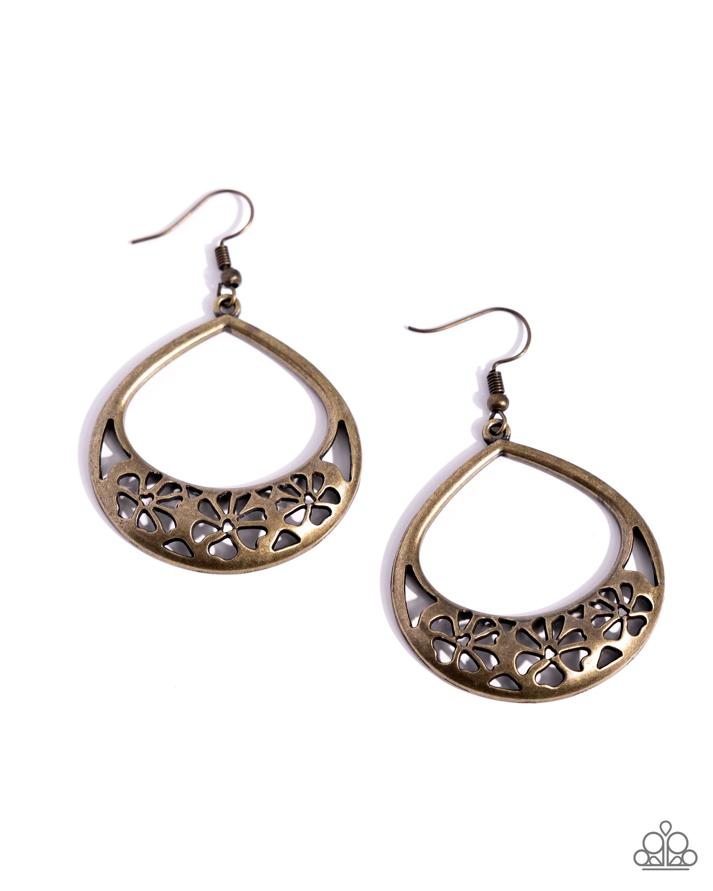Island Ambrosia - Brass Teardrop Stenciled Flower Earring Paparazzi E2813