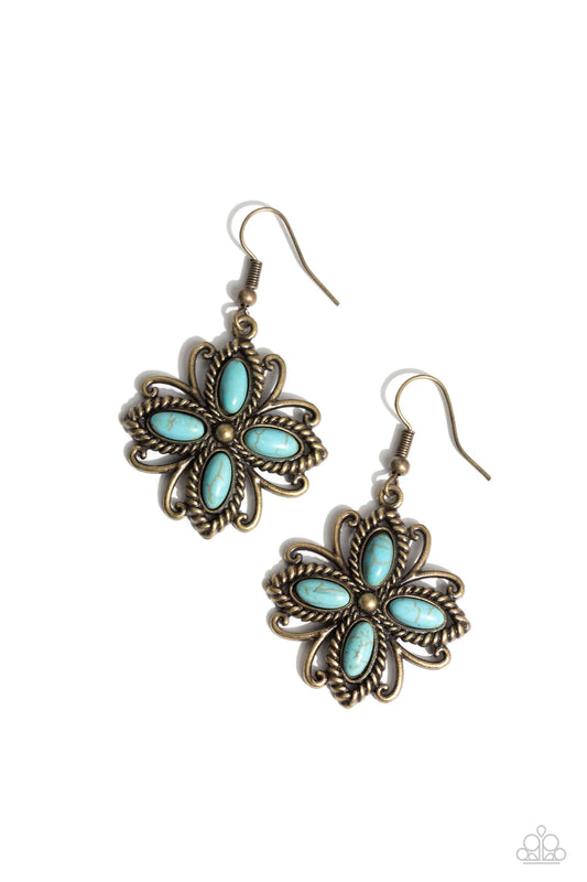 Badlands Ballad - Brass & Turquoise Stone Earrings Santa Fe Style Paparazzi E3082
