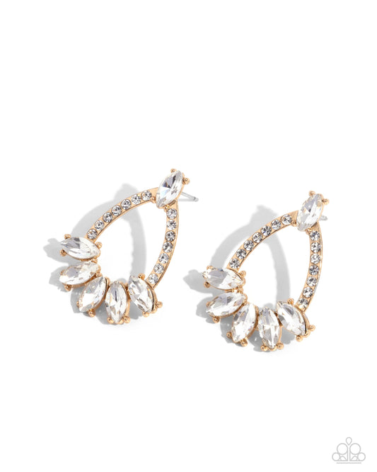 Experience Elegance - Gold Teardrop White Rhinestone Earring Paparazzi E2536