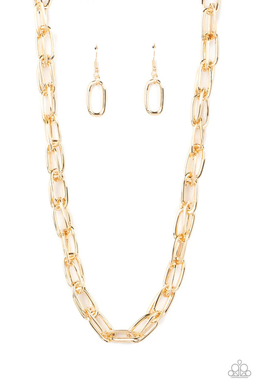 Tough Call - Gold Oversized Oval Chain Necklace Paparazzi N3617
