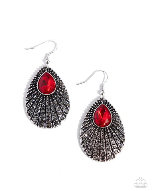 Paparazzi Urban Relic - Red Teardrop & Hematite Rhinestone Earring E2469