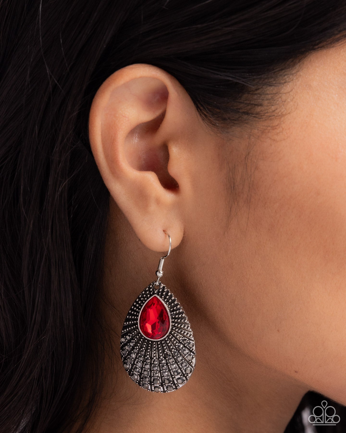 Urban Relic - Red Teardrop & Hematite Rhinestone Earring Paparazzi E2469