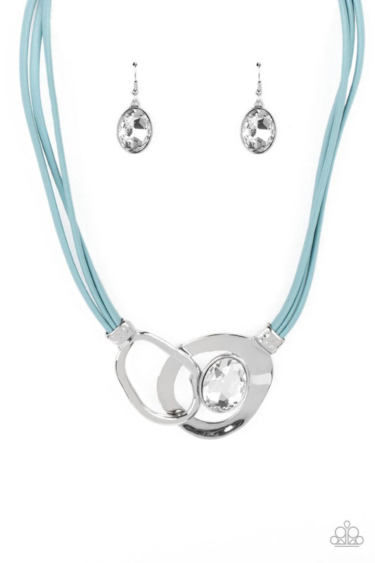 Paparazzi Californian Cowgirl - Blue Cord Silver White Gem Necklace Santa Fe Style N3622