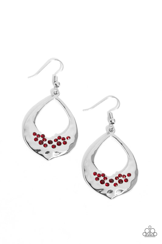 CACHE Reserve - Red Siam Rhinestone & Hammered Silver Earring Paparazzi E2325