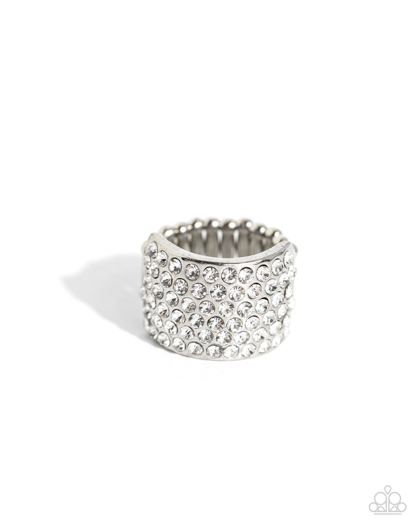 Paparazzi Edgy Effulgence - White Rhinestone Silver Band Style Ring