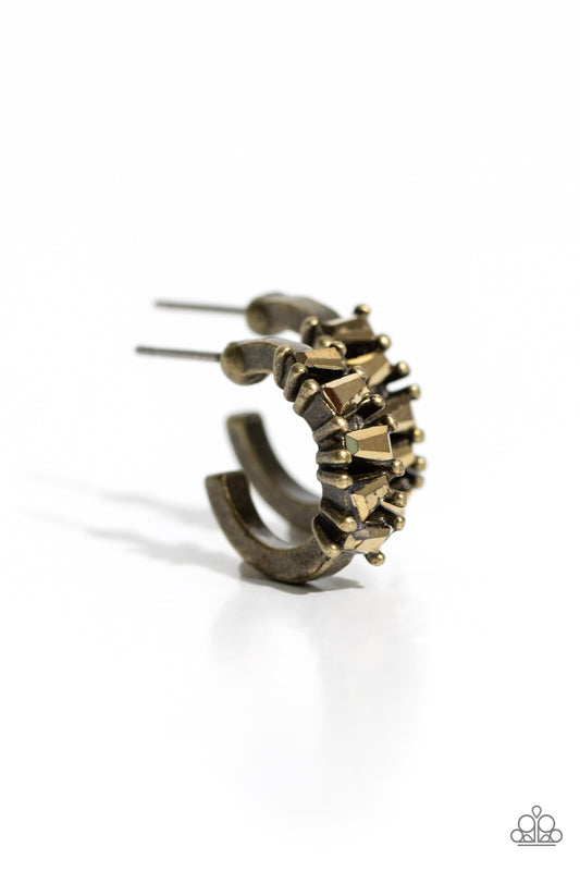 Rugged Rockstar - Brass Chiseled Aurum Gem 1/2 Inch Hoop Earring Paparazzi E2205