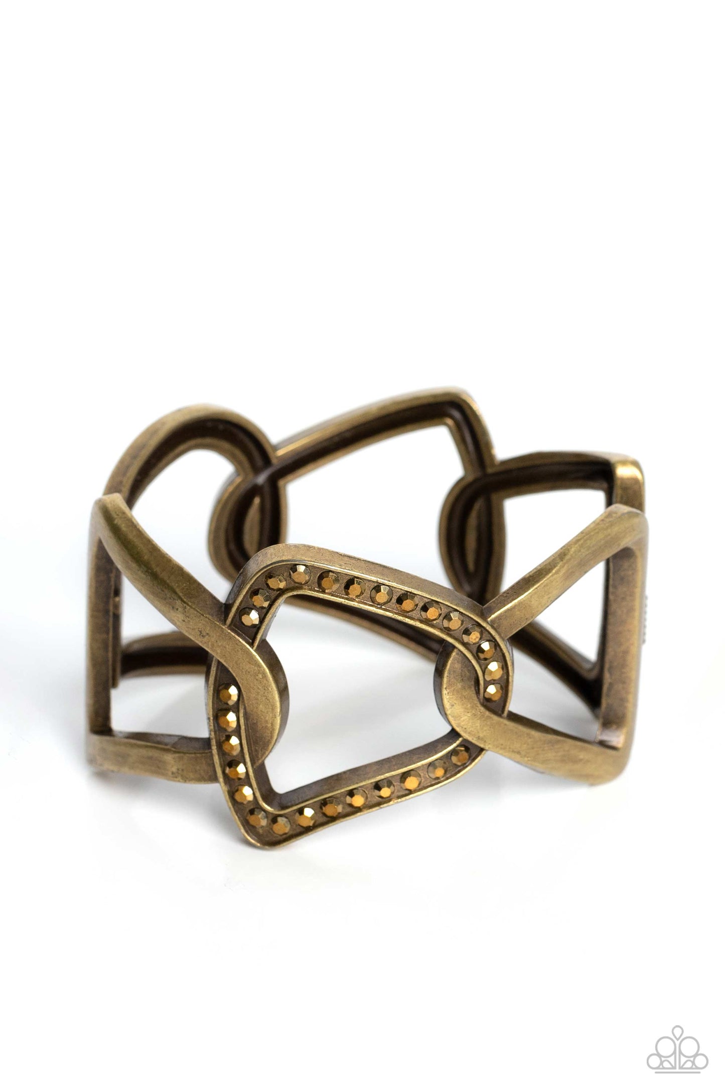Alternative Attitude - Brass Abstract & Aurum Rhinestone Hinge Bracelet Paparazzi B2198