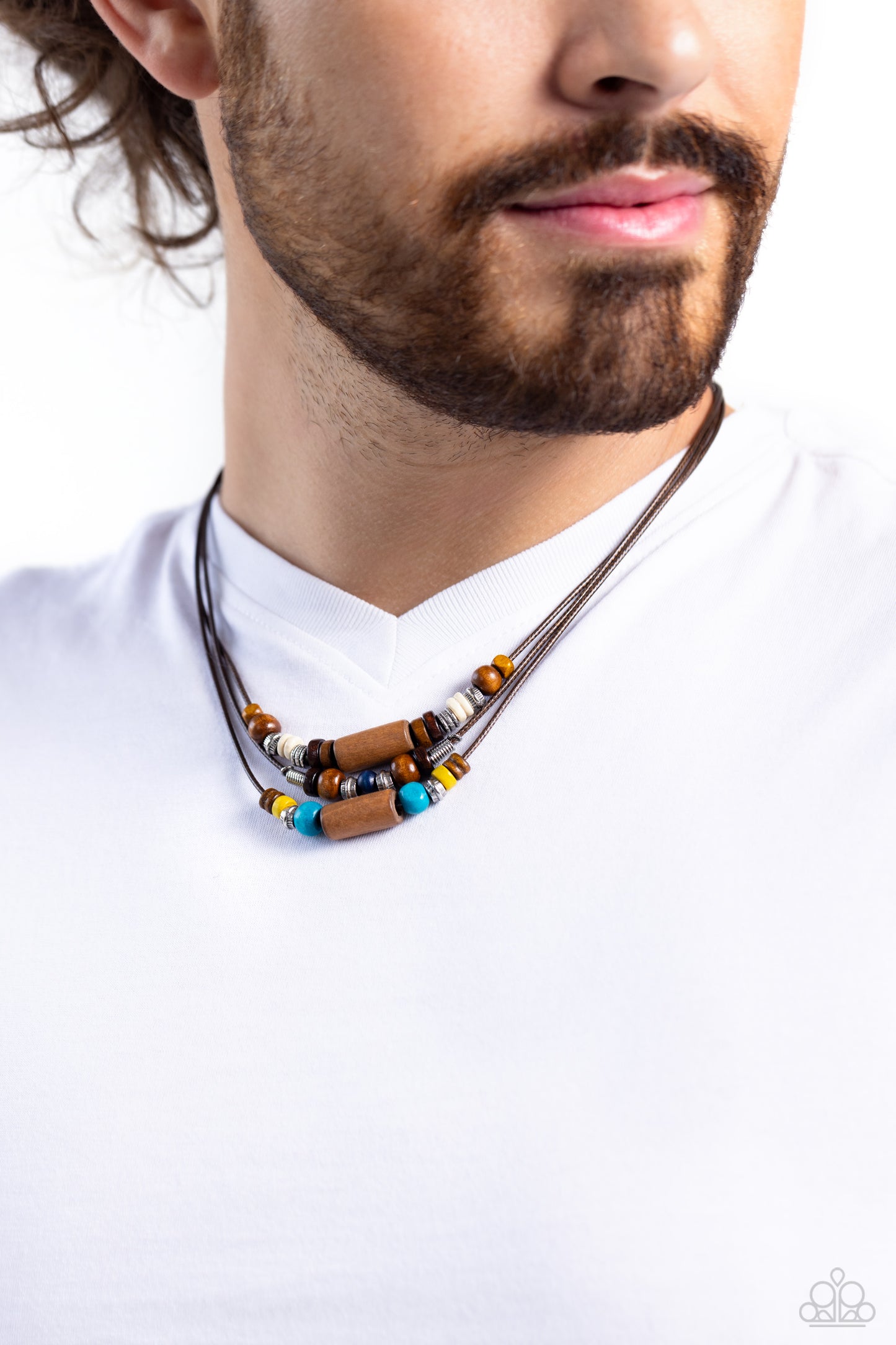 Wish You WOOD - Multicolored Brown, Yellow, Dark Blue & Wooden Bead Urban Necklace Paparazzi N3064