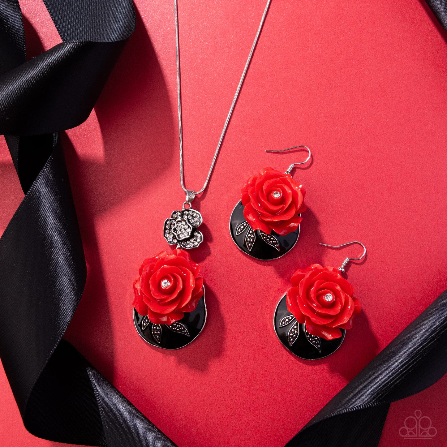 Rosy Reception - Complete Look Rosy Rendezvous Red Necklace & Rosy Rally Red Earring Paparazzi