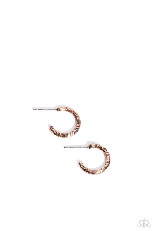 Linear Lady - Copper Small 1/2 Inch Hoop Earring Paparazzi E2485