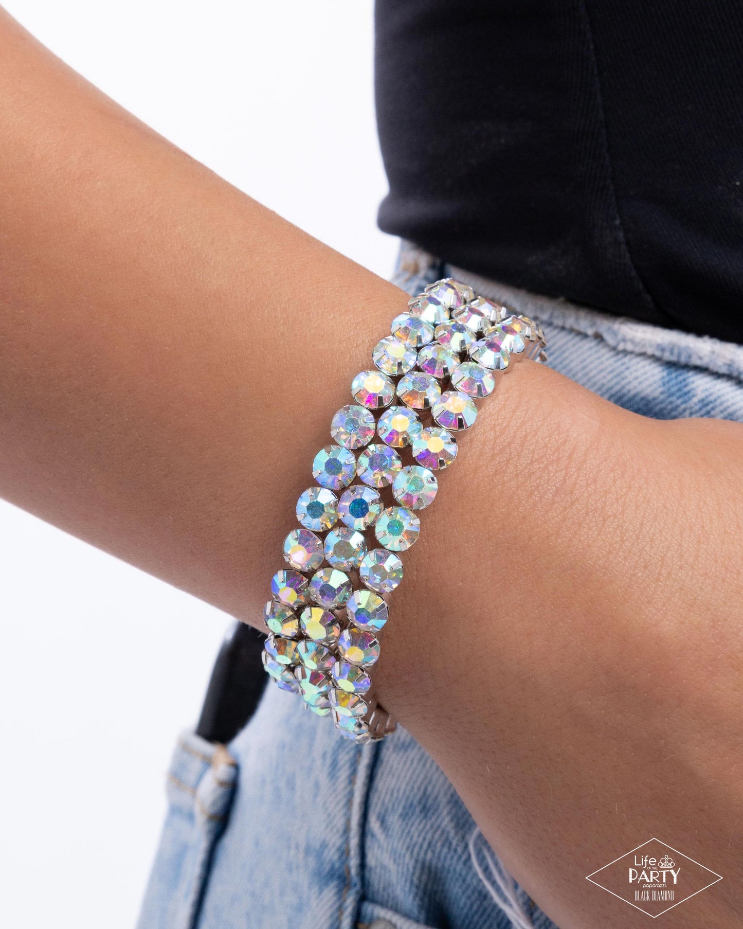 Iridescent Incantation - Multi Iridescent Gem Coil Bracelet Black Diamond Encore Life Of The Party Paparazzi B2111