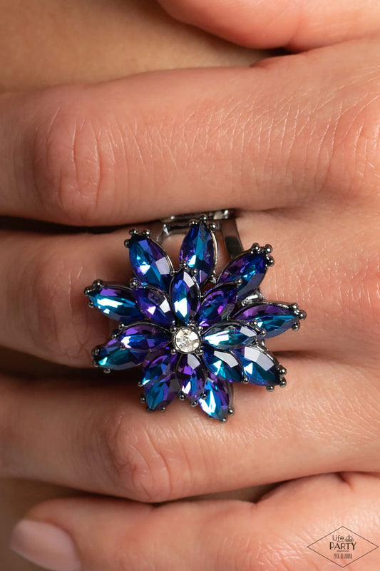 AM I Gleaming? Multi Blue Iridescent Gunmetal Life Of The Party Pink Diamond Ring Paparazzi R0485