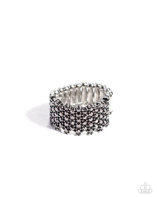 Paparazzi Vividly Vertical - Silver & Hematite Rhinestone Ring R0702