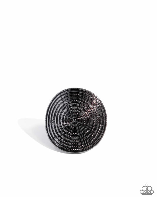 Paparazzi Dizzying Delight - Black Gunmetal Spiral Textured Oversized Ring R1277