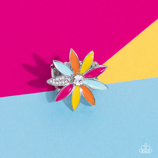 Lily Lei - Multicolored Petal Silver Flower Ring Life Of The Party June 2023 Paparazzi R0487