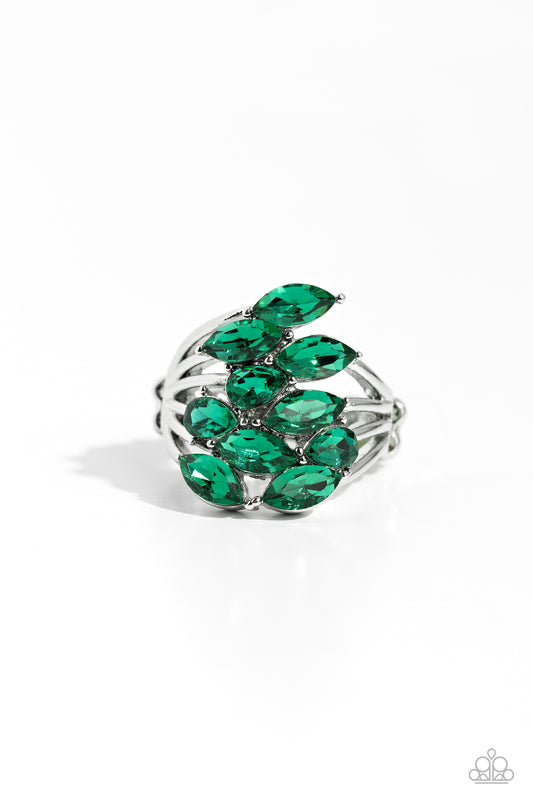 Wave of Whimsy - Green Glassy Marquise Cut & Teardrop Gem Ring Paparazzi R0677